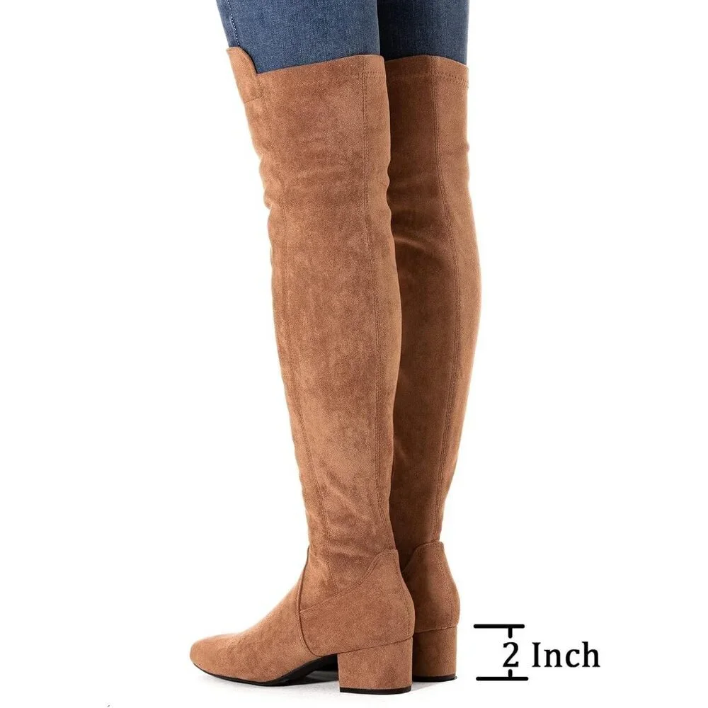 Women's brown High Thigh low Block Stylish Over-the-Knee Heel boot